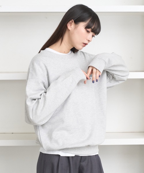 flaner（フラネ）の「Loose logo embroidery sweat / ルーズロゴ刺繍スウェット（スウェット・レディース・グレー/ネイビー・MEDIUM/LARGE）」の4枚目の写真