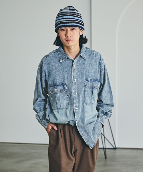 BAYFLOW（ベイフロー）の「ライトデニムシャツ（シャツ/ブラウス・メンズ・ブラック/ライトブルー/ダークブルー・MEDIUM/LARGE）」の10枚目の写真