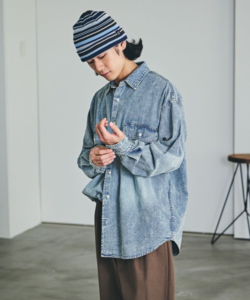 BAYFLOW（ベイフロー）の「ライトデニムシャツ（シャツ/ブラウス・メンズ・ブラック/ライトブルー/ダークブルー・MEDIUM/LARGE）」の11枚目の写真