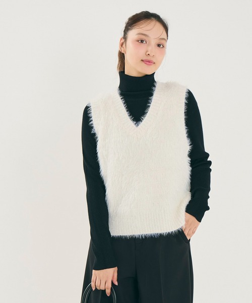 ラメふんわりシャギーVネックニットベスト（ベスト）｜coca（coca