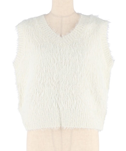 ラメふんわりシャギーVネックニットベスト（ベスト）｜coca（coca