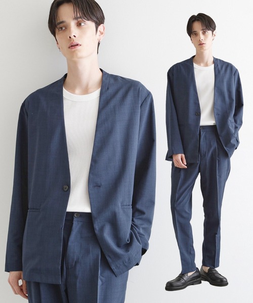 【セットアップ】トゥモローランドコレクション　ノーカラー　ジャケット パンツ セール】 テンセルリネンストレッチ ノーカラージャケット