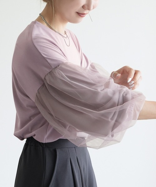 reca（レカ）の「チュールボリューム袖カットソー（Tシャツ/カットソー・レディース・オフホワイト/ブラック/ブラウン/ピンク・M-L）」の22枚目の写真