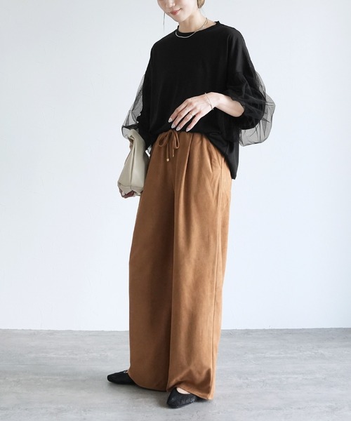 reca（レカ）の「チュールボリューム袖カットソー（Tシャツ/カットソー・レディース・オフホワイト/ブラック/ブラウン/ピンク・M-L）」の16枚目の写真