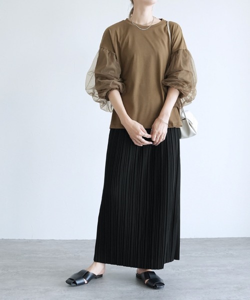 reca（レカ）の「チュールボリューム袖カットソー（Tシャツ/カットソー・レディース・オフホワイト/ブラック/ブラウン/ピンク・M-L）」の18枚目の写真