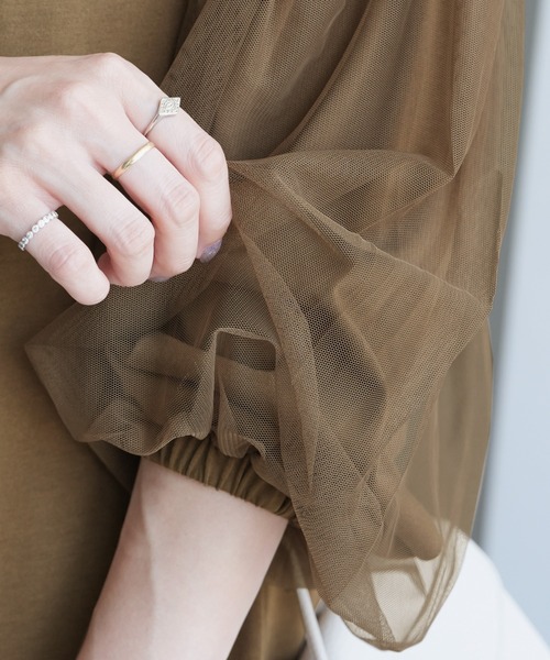 reca（レカ）の「チュールボリューム袖カットソー（Tシャツ/カットソー・レディース・オフホワイト/ブラック/ブラウン/ピンク・M-L）」の19枚目の写真