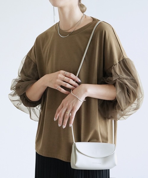 reca（レカ）の「チュールボリューム袖カットソー（Tシャツ/カットソー・レディース・オフホワイト/ブラック/ブラウン/ピンク・M-L）」の20枚目の写真