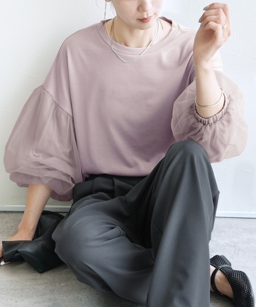 reca（レカ）の「チュールボリューム袖カットソー（Tシャツ/カットソー・レディース・オフホワイト/ブラック/ブラウン/ピンク・M-L）」の21枚目の写真