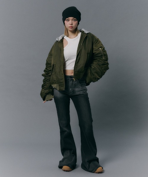 JUST A NOON(ジャストアヌーン)の「2wayフード付きMA-1(MA-1・レディース・カーキ/ブラック・FREE)」の5枚目の写真
