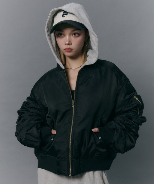 JUST A NOON(ジャストアヌーン)の「2wayフード付きMA-1(MA-1・レディース・カーキ/ブラック・FREE)」の14枚目の写真
