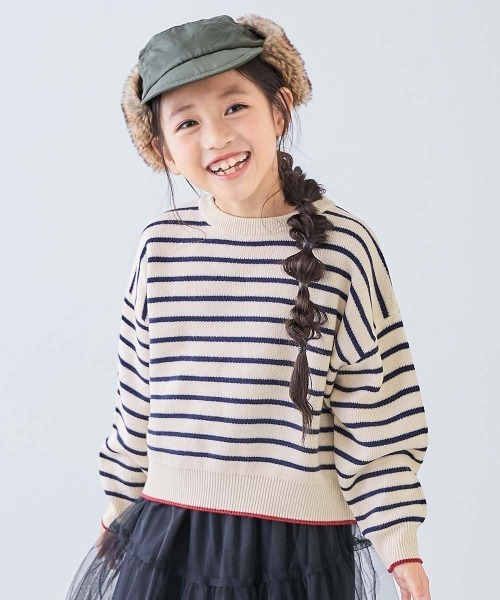 devirock（デビロック）の「洗える デザインいろいろ ガールズ ジャガードニット（ニット/セーター・キッズ・ホワイト系その他/ブラック系/ブルー系その他/パープル系/ホワイト系/レッド系・S/M/L）」の2枚目の写真