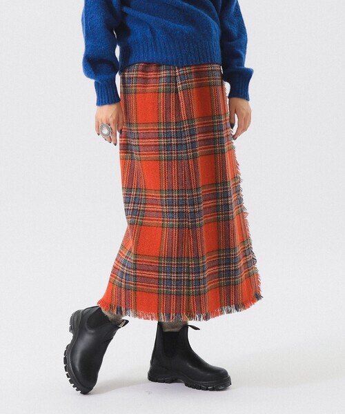 BEAMS BOY(ビームスボーイ)の「【2/5再値下げ】ハリスツイード フリンジ スカート(スカート・レディース・オレンジ/イエロー・1/2)」の1枚目の写真