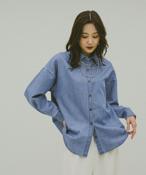 GLOBAL WORK（グローバルワーク）の「365日マイスタイルシャツ/571317（シャツ/ブラウス・レディース・ブルー/オフホワイト/その他/ライトブルー/スカイブルー/サックスブルー/ライトベージュ/イエロー/ブルー系その他/ブラウン系その他/ピンク系その他/グレー・MEDIUM/LARGE/SMALL）」の8枚目の写真