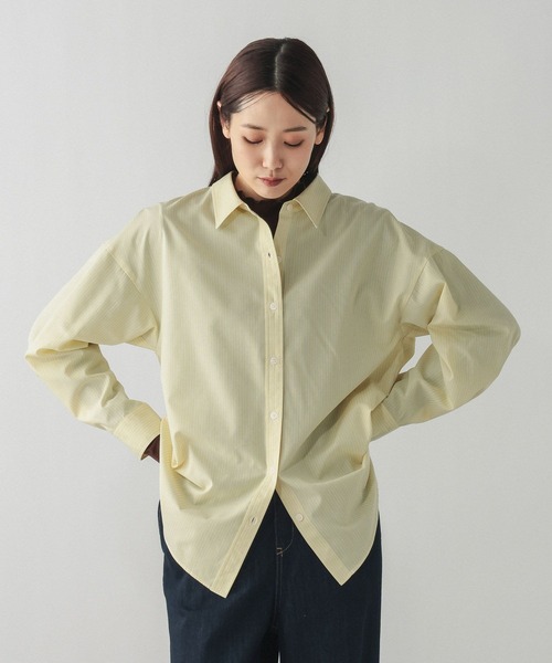 GLOBAL WORK（グローバルワーク）の「365日マイスタイルシャツ/571317（シャツ/ブラウス・レディース・ブルー/オフホワイト/その他/ライトブルー/スカイブルー/サックスブルー/ライトベージュ/イエロー/ブルー系その他/ブラウン系その他/ピンク系その他/グレー・MEDIUM/LARGE/SMALL）」の10枚目の写真