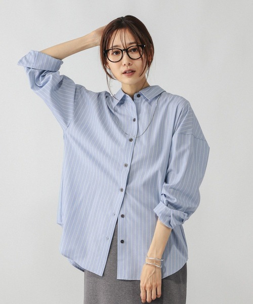 GLOBAL WORK（グローバルワーク）の「365日マイスタイルシャツ/571317（シャツ/ブラウス・レディース・ブルー/オフホワイト/その他/ライトブルー/スカイブルー/サックスブルー/ライトベージュ/イエロー/ブルー系その他/ブラウン系その他/ピンク系その他/グレー・MEDIUM/LARGE/SMALL）」の9枚目の写真