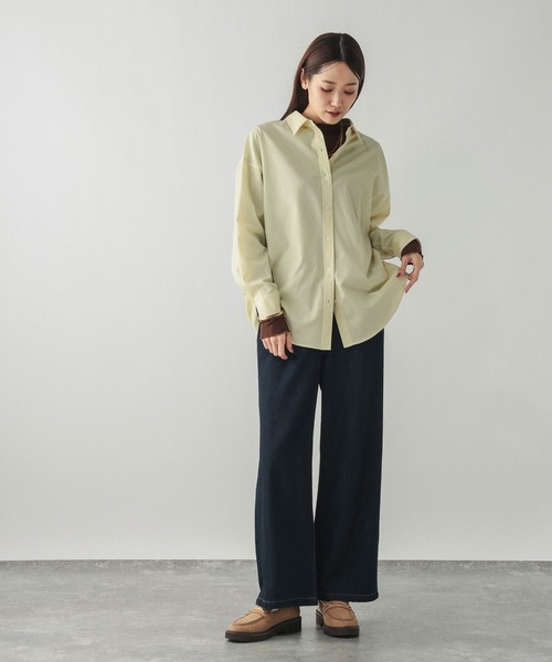 GLOBAL WORK（グローバルワーク）の「365日マイスタイルシャツ/571317（シャツ/ブラウス・レディース・ブルー/オフホワイト/その他/ライトブルー/スカイブルー/サックスブルー/ライトベージュ/イエロー/ブルー系その他/ブラウン系その他/ピンク系その他/グレー・MEDIUM/LARGE/SMALL）」の13枚目の写真