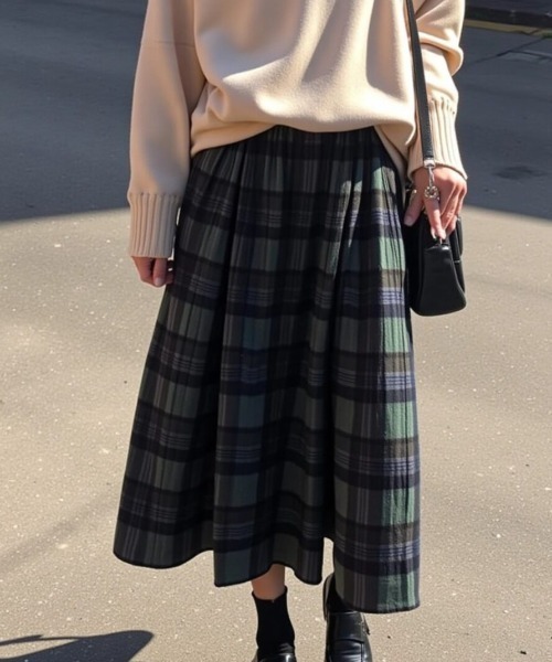 cammie(キャミー)の「チェックミモレ丈Aラインスカート(スカート・レディース・グレー/イエロー/グリーン・F)」の9枚目の写真