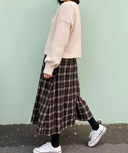 cammie(キャミー)の「チェックミモレ丈Aラインスカート(スカート・レディース・グレー/イエロー/グリーン・F)」の4枚目の写真