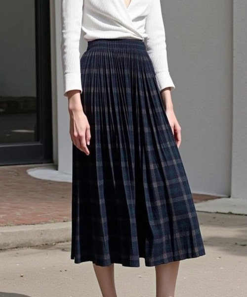 cammie(キャミー)の「チェックミモレ丈Aラインスカート(スカート・レディース・グレー/イエロー/グリーン・F)」の12枚目の写真