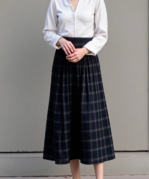 cammie(キャミー)の「チェックミモレ丈Aラインスカート(スカート・レディース・グレー/イエロー/グリーン・F)」の11枚目の写真