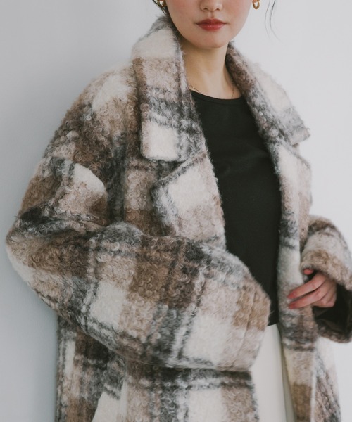 セール】シープ調ボアテーラードジャケットコート【無地/チェック