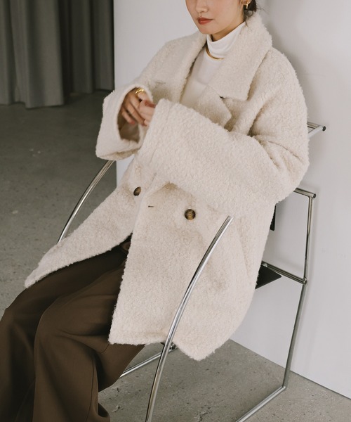 セール】シープ調ボアテーラードジャケットコート【無地/チェック