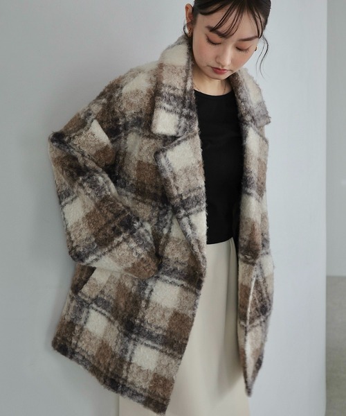 セール】シープ調ボアテーラードジャケットコート【無地/チェック
