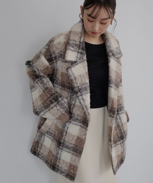 セール】シープ調ボアテーラードジャケットコート【無地/チェック