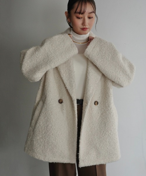 レア☆完売品中古美品☆NOID マルチシームハイカラーハーフコート ボアフリース バイカラーパテッドボアフードコート(5000866) | napoca