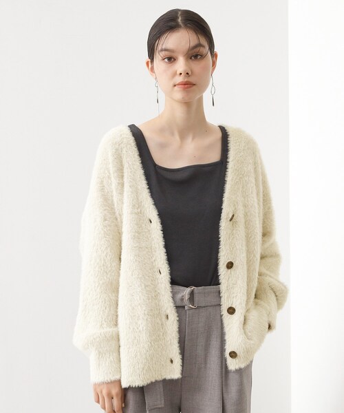 THE SHOP TK （ザ ショップ ティーケー ）の「【ふわふわあったか】フェザーカーディガン（カーディガン/ボレロ・レディース・アイボリー/ブルー/スミクロ/オレンジ・12/13）」の2枚目の写真