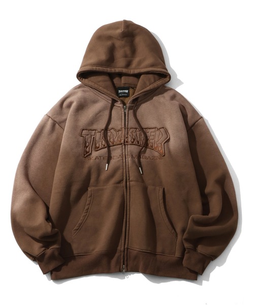 THRASHER（スラッシャー）の「【THRASHER/スラッシャー】裏起毛 ヴィンテージライクフェード加工 アップリケ刺繍 ダブルジップアップパーカー（パーカー・メンズ・ブラック/ブラウン/ピンク・M/L/XL）」の20枚目の写真