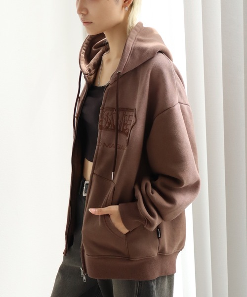 THRASHER（スラッシャー）の「【THRASHER/スラッシャー】裏起毛 ヴィンテージライクフェード加工 アップリケ刺繍 ダブルジップアップパーカー（パーカー・メンズ・ブラック/ブラウン/ピンク・M/L/XL）」の8枚目の写真