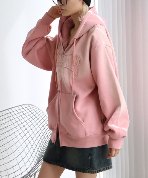 THRASHER（スラッシャー）の「【THRASHER/スラッシャー】裏起毛 ヴィンテージライクフェード加工 アップリケ刺繍 ダブルジップアップパーカー（パーカー・メンズ・ブラック/ブラウン/ピンク・M/L/XL）」の13枚目の写真