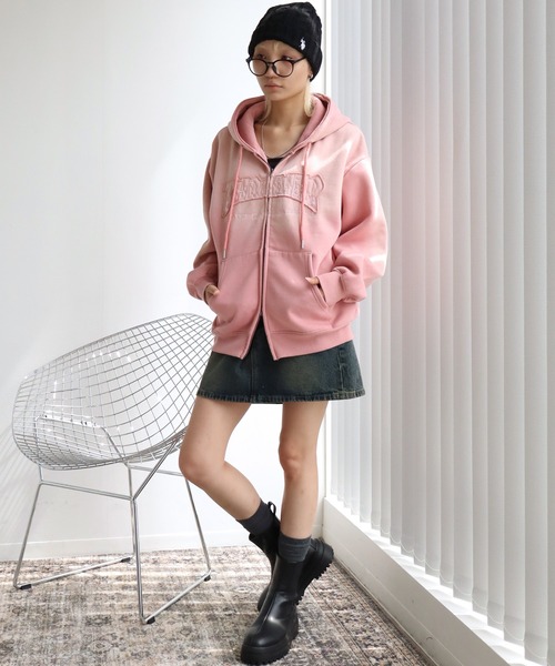 THRASHER（スラッシャー）の「【THRASHER/スラッシャー】裏起毛 ヴィンテージライクフェード加工 アップリケ刺繍 ダブルジップアップパーカー（パーカー・メンズ・ブラック/ブラウン/ピンク・M/L/XL）」の15枚目の写真