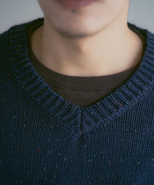 INTER FACTORY（インターファクトリー）の「2/9号室（かおこ&ひろと） - V-neck cotton nep knit / Vネックコットンネップニット（ニット/セーター・メンズ・ネイビー/アイボリー・MEDIUM/LARGE）」の21枚目の写真