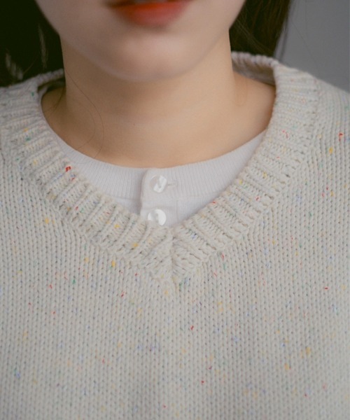 INTER FACTORY（インターファクトリー）の「2/9号室（かおこ&ひろと） - V-neck cotton nep knit / Vネックコットンネップニット（ニット/セーター・メンズ・ネイビー/アイボリー・MEDIUM/LARGE）」の12枚目の写真