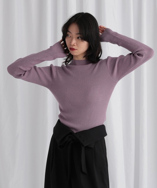 mysty woman(ミスティウーマン)の「2WAYシルク混リブニット 587461(ニット/セーター・レディース・パープル/アイボリー/ブラック・FREE)」の3枚目の写真