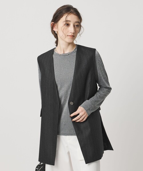 セール】Vネック ノーカラー テーラード ベスト（テーラードジャケット