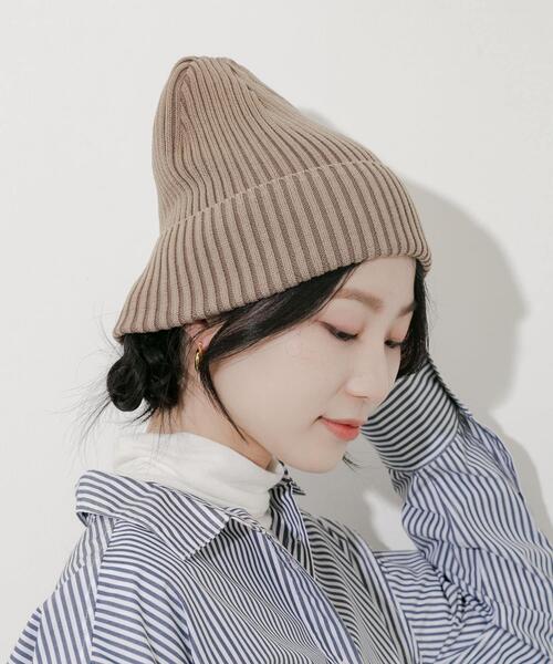 SMELLY（スメリー）の「ウォッシュリブワッチ（ニットキャップ/ビーニー・レディース・ブルー/ベージュ・-）」の4枚目の写真