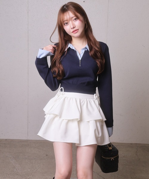 LIPSERVICE(リップサービス)の「サイドリボンフリルティアードミニスカート(スカート・レディース・ホワイト/ブラック/ベージュ・S/M)」の4枚目の写真