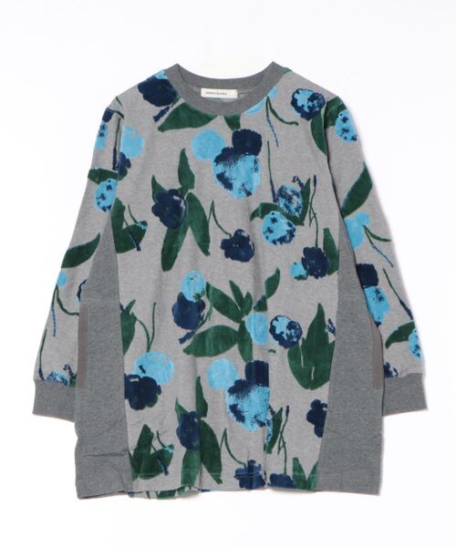 SUPER HAKKA（スーパーハッカ）の「フラッフィーフラワーベロアジャカードチュニックカットソー（Tシャツ/カットソー・レディース・チャコール/杢グレー・FREE）」の2枚目の写真