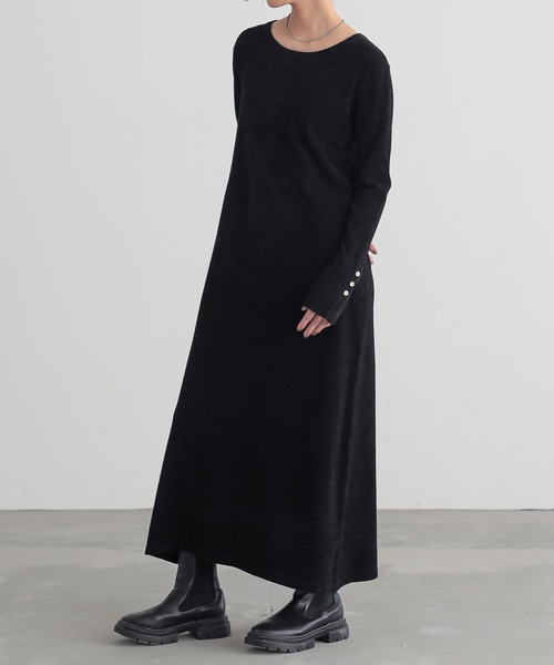 for/c(フォーシー)の「ベロア見えニットワンピース【サスティナブル】(ワンピース・レディース・ブラック/パープル・M/L)」の5枚目の写真