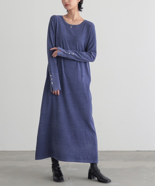 for/c(フォーシー)の「ベロア見えニットワンピース【サスティナブル】(ワンピース・レディース・ブラック/パープル・M/L)」の13枚目の写真