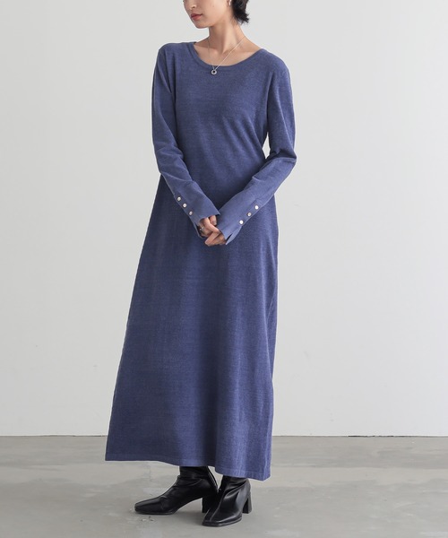 ベロア見えニットワンピース【サスティナブル】（ワンピース）｜for/c