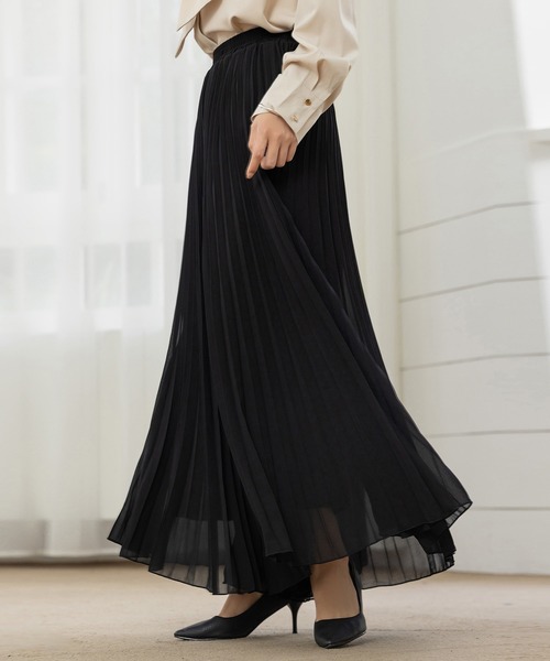 DAY CLOSET(デイ クローゼット)の「【表シアー裏はふわっと微起毛】嬉しい二面性プリーツスカート風ワイドパンツ レディース(その他パンツ・レディース・モカ/グレー系その他/ブラック・L/M)」の1枚目の写真