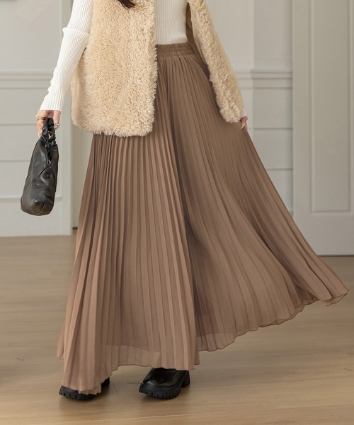 DAY CLOSET(デイ クローゼット)の「【表シアー裏はふわっと微起毛】嬉しい二面性プリーツスカート風ワイドパンツ レディース(その他パンツ・レディース・モカ/グレー系その他/ブラック・L/M)」の3枚目の写真