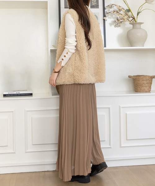 DAY CLOSET(デイ クローゼット)の「【表シアー裏はふわっと微起毛】嬉しい二面性プリーツスカート風ワイドパンツ レディース(その他パンツ・レディース・モカ/グレー系その他/ブラック・L/M)」の8枚目の写真
