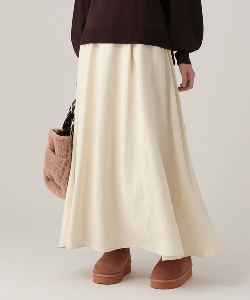 Elura（エルーラ）の「ギャザーフレアスカート/607996（スカート・レディース・キャメル/オフホワイト・FREE）」の4枚目の写真