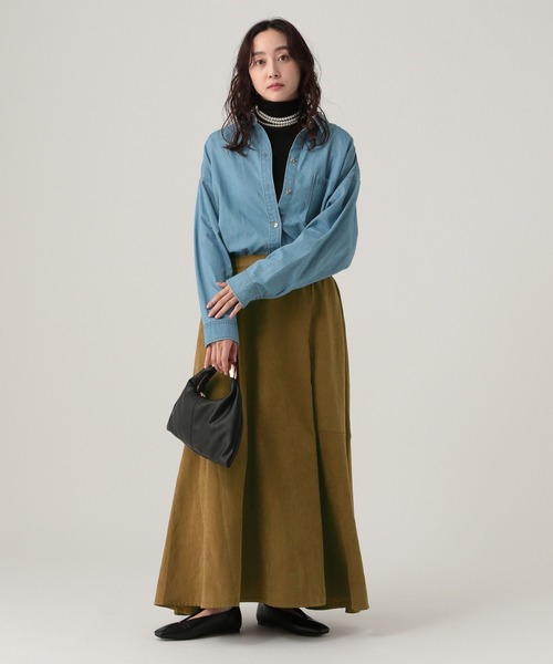 Elura（エルーラ）の「ギャザーフレアスカート/607996（スカート・レディース・キャメル/オフホワイト・FREE）」の5枚目の写真