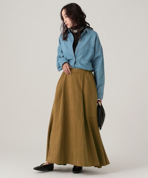 Elura（エルーラ）の「ギャザーフレアスカート/607996（スカート・レディース・キャメル/オフホワイト・FREE）」の6枚目の写真